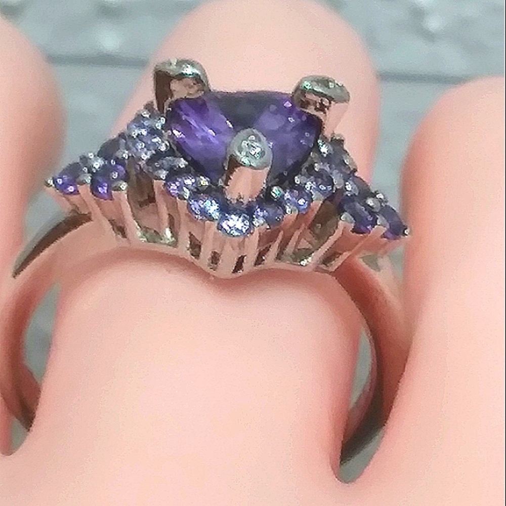Rare Heart Amethyst Gemstone with Diamond Accents In .925‎ Sterling Silver